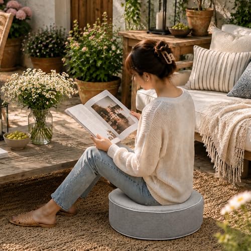 Round Floor Cushions - 20" x 6" Indoor-Outdoor Flexible Seating for Home Decor, Picnics, Yoga Studios & Meditation Spaces Modern Foam-Filled Meditation Cushion (1, Gray, 20x20x6 Inches) - color: Gray