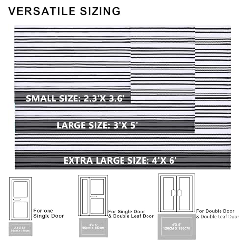 Black and White Striped Rugs, 28”x 43” Outdoor Indoor Front Porch Door Mats Cotton Hand-Woven Layered Area Rug Doormat for Entryway Patio Entryway Laundry Bedroom Living Room