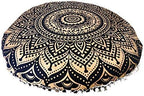 INDIAN CRAFT CASTLE 24" Gold Ombre Black Mandala Barmeri Large Floor Pillow Cover Cushion Meditation Seating Ottoman Throw Cover Hippie Decorative Zipped Bohemian Pouf Ottoman Pom Pom Cases 24" Round