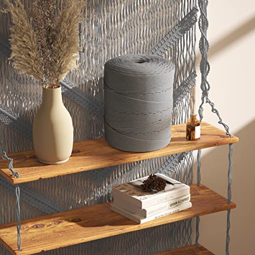 Macrame Cotton Cord 4mm x 547yds, ZUEXT Natural Handmade Light Grey Braided Cords 4 Strands Knitted Rope String for Craft Wall Hanging Weaving Tapestry Dream Catchers Hanger DIY Gift (500m) - color: Light Grey, style: 4mm x 500m