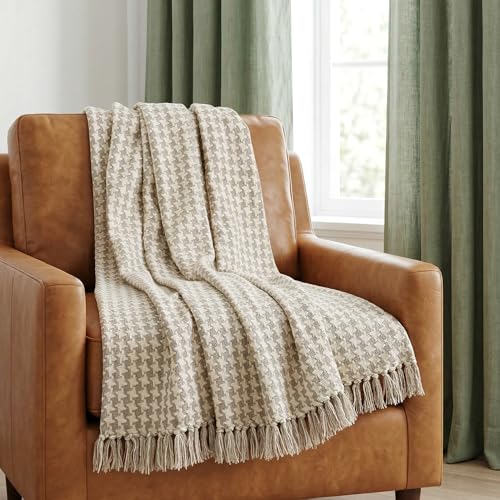 Americanflat 50x60 Throw Blanket - Soft and Breathable Cotton Throw Blanket for Couch, Bed, Chair - Decorative Blankets Perfect for Home, Office, or Outdoor Use - Cream and Beige Houndstooth Design - color: Cream Beige Houndstooth