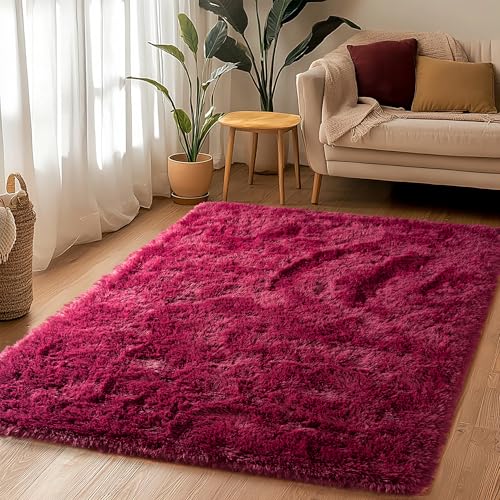Awaytail 2x3 Rug - Non-Slip for Living Room - Height Pile 1.4" Plush Rug - Fluffy Throw Rugs Carpet for Bedroom - Burgundy - color: Burgundy, size: 2' x 3' (Rectangular)