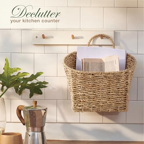 84ECO Set of 2 Seagrass Hanging Baskets for Organizing, Front Door, Mail, Flowers - color: Natural Seagrass