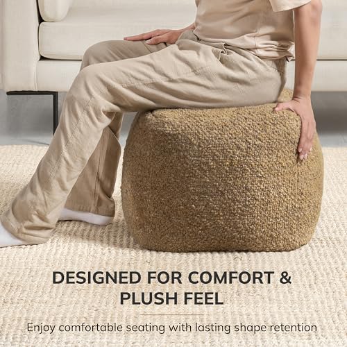 Anji Mountain Pouf Ottoman Foot Rest, Handmade Ottoman Pouf, Comfortable Foot Stool, Decorative Floor Seating for Living Room Decor, Bedroom & Home Décor Accent - Mustard - color: Seed Brown