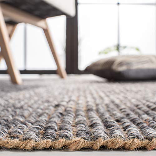 SAFAVIEH Natural Fiber Collection Accent Rug - 2' x 3', Charcoal & Natural, Handmade Woven Fringe Jute, Ideal for High Traffic Areas in Entryway, Living Room, Bedroom (NF826H) - color: Charcoal/Natural, size: 2' x 3' (Rectangular)