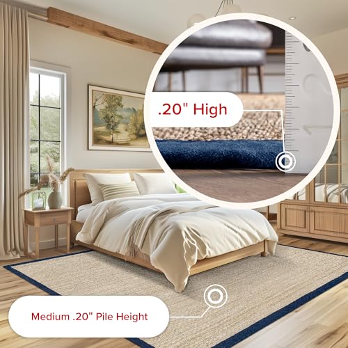 Nuloom Elijah Navy/Natural, 4' Round, Basketweave, Seagrass, Soft and Textured, High Traffic, Stain Resistant, Easy Clean, Durable Area Rug for Bedroom, Living Room, Dining, Den, Foyer, Entryway - color: Navy, size: 4' (Round)