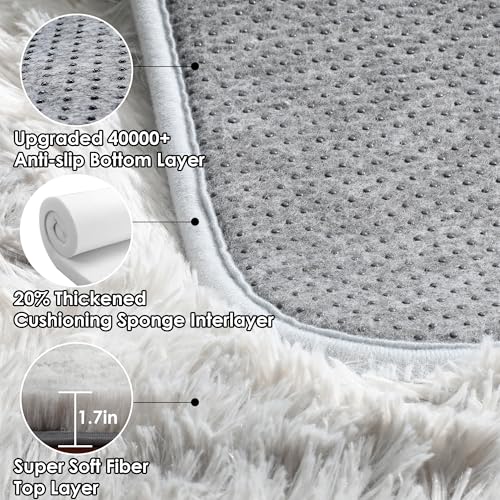 ONASAR 2x6 Runner Rugs for Bedroom Living Room, Fluffy Tie-Dyed Light Grey Bedside Hallway Throw Area Rug, Ultra Soft Plush Furry Floor Carpet Mat for Nursery Kids Dorm Closet Home Decor - color: Tie-dyed Light Grey, size: 2' x 6' (Runner)