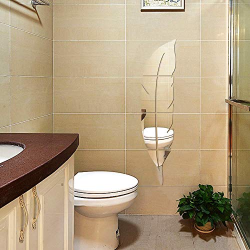 LZYMSZ 3D Acrylic Mirror Wall Decor Stickers, Feather Shaped DIY Self-Adhesive Wall Art Decals, Home Decorations for Living Room Bedroom Bathroom Office Kids Room(Silver