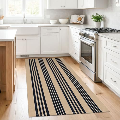KILOCOCO Striped Rug 3'X5' Front Door Mat Outdoor Welcome Mats Rugs Outdoor Cotton Washable Front Porch Rug Layered Doormats for Kitchen/Farmhouse/Entryway/Patio, Brown - color: Brown and Black Stripe, size: 3' x 5' (Rectangular)