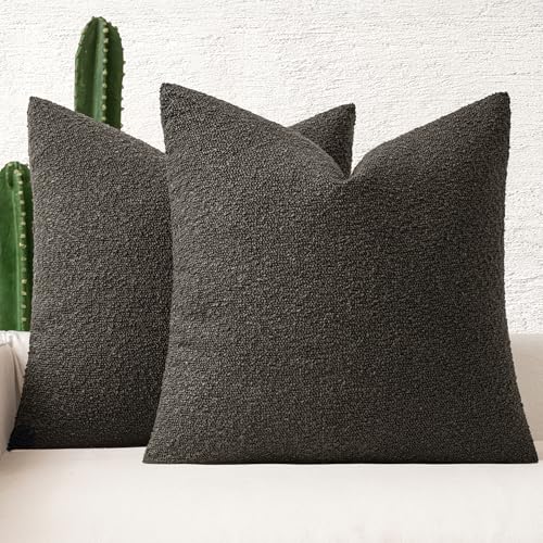 MIULEE 18x18 Inch Decorative Pillow Covers for Couch Bed Set of 2 Textured Boucle Neutral Throw Pillow Covers Dark Coffee Brown Accent Solid Pillowcases Sofa Living Room Home Decor - color: Dark Coffee, size: 18" x 18" (Pack of 2)
