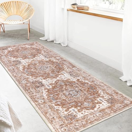 Pauwer Boho Hallway Runner Rug 2x6 Washable Entryway Area Rugs Non Slip Farmhouse Vintage Floor Mat Carpet Runner for Hallways Laundry Room Kitchen Bathroom Bedroom - color: Brick Red, size: 2' x 6' (Runner)