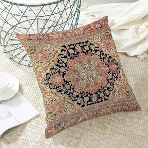 Boho Pillow Covers 18x18 Inch Set of 2, Bohemian Carpet Vintage Pattern Decorative Throw Pillowcase Boho Orange Retro Linen Outdoor Farmhouse Cushion Cover for Sofa Couch Bed Living Room - color: Boho27, size: 18" x 18" (Pack of 2)