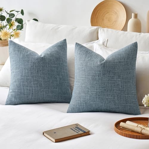 MIULEE Burlap Linen Throw Pillow Covers 20x20 Inch Set of 2 Coastal Blue Spring Decorative Pillows Modern Farmhouse Pillowcases Soft Accent Cushion Covers for Couch Sofa Bedroom Livingroom Home Decor - color: Blue, size: 20" x 20" (Pack of 2)