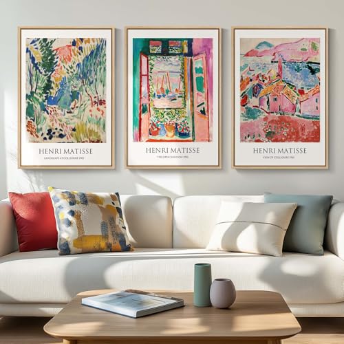 Framed Vintage Matisse Wall Art, Large Set of 3 Piece Colorful Canvas Artwork for Walls, Matisse Retro Landscape Paintings Prints Pictures for Living Room Bedroom Hallway Office Wall Decor 16x24 - color: Abstract Landscape, size: 16"W x 24" H x 3Pcs