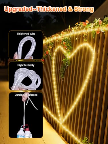 Thicker Tube Solar Rope Lights with Remote for Garden Decoration ,39FT 200LEDs Outdoor Solar Strip Lights for Palm Tree,IP67 Waterproof,USB Charging & 8 Modes Fairy Light for Christmas(Warm White) - color: Brighter-Warm White, size: 200 LED-Larger