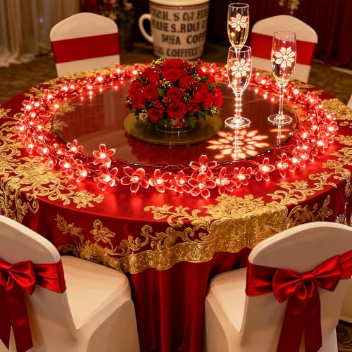 JACUXLSS Cherry Blossom Flower String Lights, 100 led 33 feet 8 Mode Plug in Fairy Lights for Valentine's Day, Wedding, Birthday Party, Christmas Easter Tree Hanging Decorations (Red) - color: Red