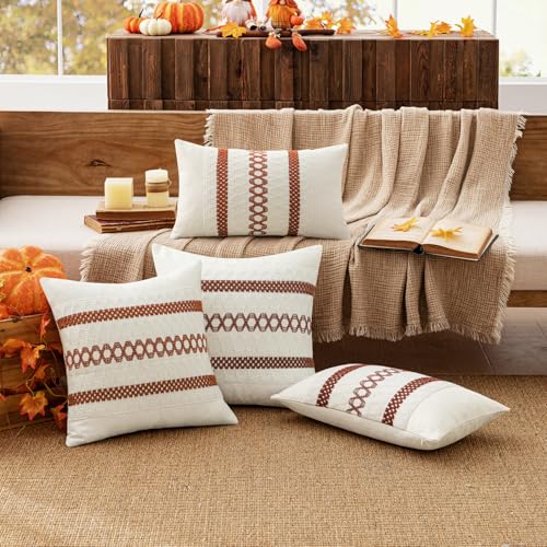 MIULEE Set of 2 Burnt Orange Decorative Pillow Covers 18x18 Inch Farmhouse Rustic Boho Couch Throw Pillows Modern Cotton Cushion Covers Retro Cute Macrame Woven Home Decor for Bed Sofa Chair - color: Burnt Orange, size: 18" x 18" (Pack of 2)