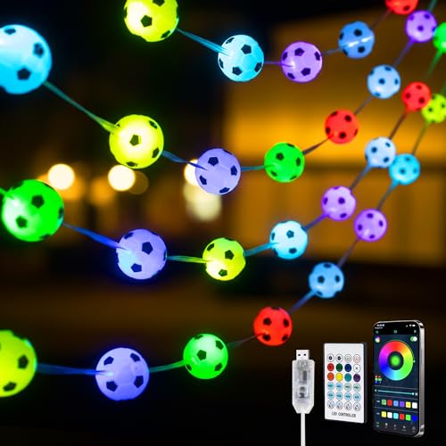 Soccer Ball String Lights - 10ft USB-Powered, 100 LED Warm White Balls, Soccer Party Decorations for Enthusiastic Fans, Sports Decorative Lights, Birthday Decorations, Soccer Gift - color: white