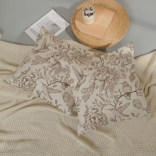 Chinoiserie Brown Throw Pillow Covers 18x18 Inch 2 Pcs Vintage Brown Floral Bird Outdoor Decor Pillow Covers Flower Spring Fall Seasonal Decorative Pillowcase Linen Cushion Cover for Couch Sofa - color: Brown Floral Bird, size: 18" x 18" (Pack of 2)