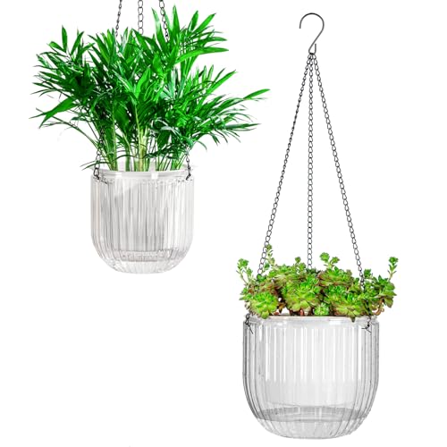 Josteve 5.2/8.2 Inch 2 Pcs Self Watering Hanging Planter Indoor Plant Pots Drainage Holes, Outdoor Small Hanging Planters Flower Pot Basket, Visible Water Level, Plant Hanger Home Decor, Gardening - color: White, size: 2*5.2/8.2 inch