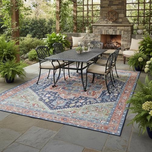 Navy Blue Distressed Vintage Medallion Washable Area Rug for Living Room Dining Kitchen Bedroom Nursery Playroom Traditional Carpet 2x3 Boho Antiqued Non Slip Large Indoor Carpet Bathmat - color: I, size: 2x3ft