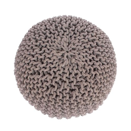 Round Pouf Ottoman, Knitted Cotton 20x20 Floor Pouf Foot Rest Stool, Handmade Braided Cable Knit Pouffe for Living Room Bedroom Nursery, Boho Home Decor Accent Seat, Brown
