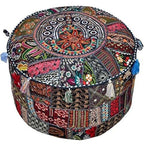 Sophia-Art Indian Embroidered Patchwork Cover Indian Decorative Comfortable Floor Cotton Cushion Ottoman Pouf, Designs Ethnic Patchwork Pouf (Black, 14"x22") (Cover Only)