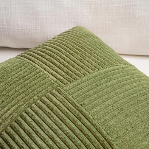 Fancy Homi 2 Packs Moss Green Samll Decorative Throw Pillow Covers 12x12 Inch with for Couch Bed Sofa, Rustic Farmhouse Boho Home Decor, Soft Corss Patchwork Corduroy Square Cushion Case 30x30 cm - color: Moss Green, size: 12" x 12" (Pack of 2)