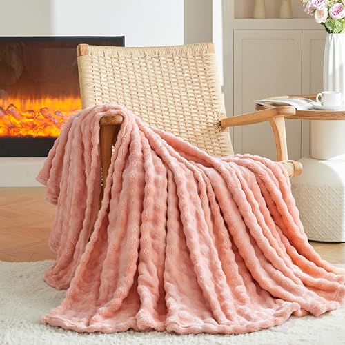 3D Bubble Plush Blanket Textured Fleece Throw Soft Warm Cozy Blanket Couch Bed Throw Pink 50x60 Inches - color: Petal Pink, size: Throw(50"x60"）