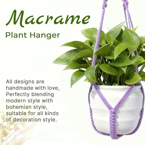 Macrame Plant Hanger, Up to 4-15 inch Pots, Wood Beads Cotton Hanging Planter Holder for Indoor Outdoor Boho Home Decor, 35 Inch, Set of 2 (Purple) - color: Purple