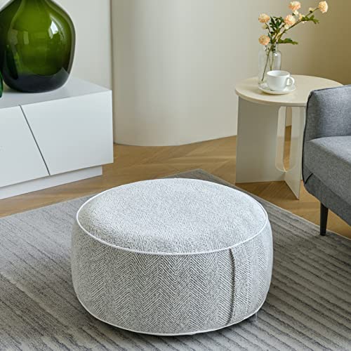 Inflatable Pouf Ottoman, 21x10 Inches Stuffed Chenille Ottoman with Inflatable PVC Liner, Foot Rest with Portable Handle, Round Floor Pillow for Living Room, Bedroom, Kids Room - color: Grey