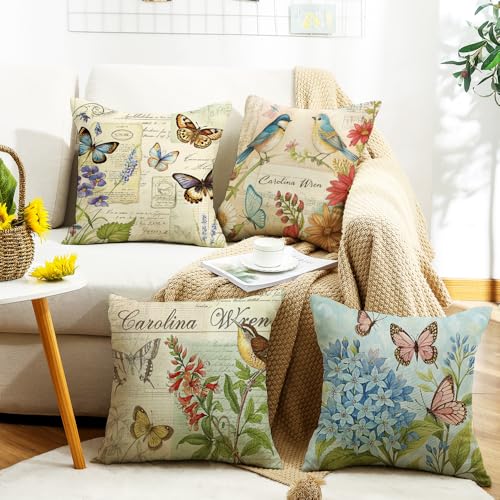 wyooxoo Spring Pillow Covers 18x18 Set of 4 Farmhouse Pillow Covers Outdoor Decorative Throw Cushion Case for Sofa Couch Living Room - color: Color G, size: 18" x 18" (Pack of 4)