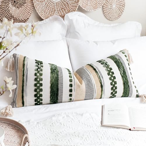 PANOD Boho Long Lumbar Throw Pillow Cover 14 x 36 Dark Green, Chenille Morocan Extra Long Pillow Case Cover, Decorative Long Pillow for Bed Couch Sofa Farmhouse - color: Dark Green Tone, size: 36" x 14" (Pack of 1)