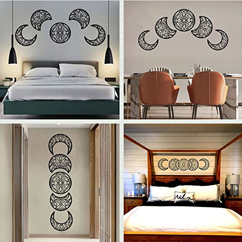 ASMANNA 5 Pieces Moon Decoration Wall Decoration Wooden Moon Phase Wall Hanging Bohemian Style Bedroom Home Wall Decor Bohemian Lunar Aesthetic Art for Bedroom Living Room Dorm Apartment Office(black) - color: 1Black
