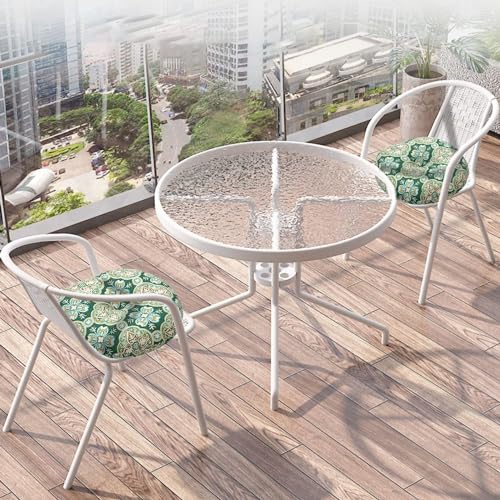 FUNHOME Bistro Chair Cushions Set of 2 Outdoor Round Chair Cushions for Patio Furniture 15"x15"x4", Water-Repellent Tufted Round Chair Pads for Home Garden-Green Medal - color: Green Pattern