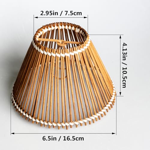 Rattan Clip-On Mini Lamp shades, Handmade Bamboo Wicker Cover Shades for Lamps and Chandeliers,2.9" Top X 6.5" Bottom X 4.5" Slant Height (2, Coffee Brown) - color: Coffee Brown