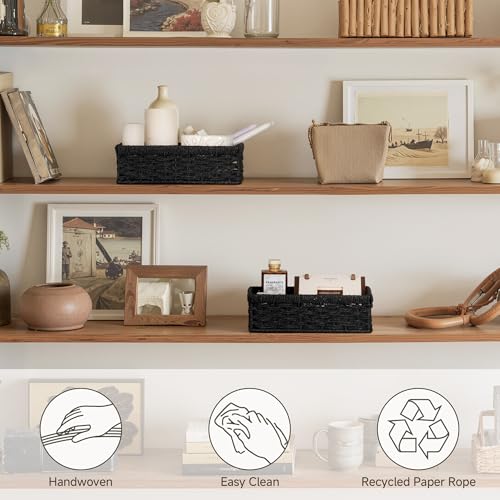 StorageWorks Paper Rope Storage Baskets, Small Wicker Basket for Organizing, Pantry Organizers and Storage, Black, 2-Pack - color: Black (Paper Rope), size: 2x 11½"L x 7¾"W x 3½"H