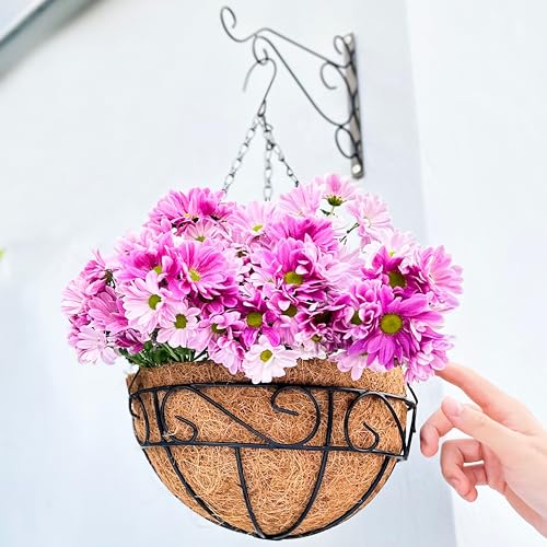 LaLaGreen Hanging Planter for Outdoor Plants (12 Inch, 6 Pack) Hanging Baskets with Coco Liner, Black Metal Wire Flower Basket Pots with Hook Hanger Balcony Porch Farmhouse Country Style Garden Decor - size: 12" x 6 Pack