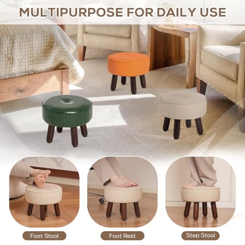 oakvivo 13in Small Foot Stool Ottoman, Round Faux Leather Foot Rest for Couch, Under Desk Pouf Footstool Footrest with Non-Skid Rubber Legs for Ling Room, Bedroom, 13''L x 13''W x 10.2''H, Beige - color: Beige