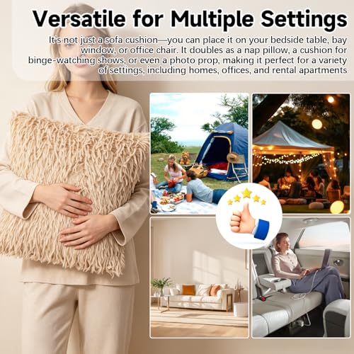 Decorative Throw Pillow Cover for Couch Sofa Fluffy Textured Square Cushion Case Shaggy Fringe Design Living Room Bedroom - color: Khaki Noble Consort Velvet Pillowcase