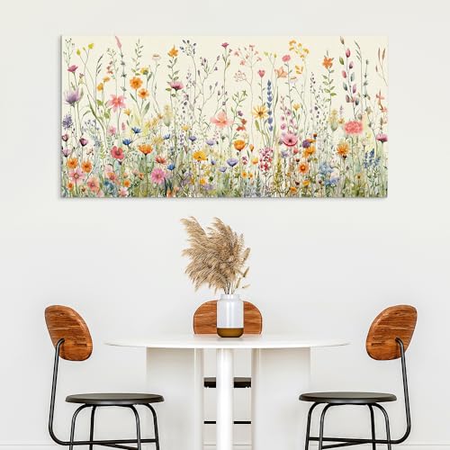 HPINUB Colorful Flower Framed Canvas Wall Art Set, Watercolor Daisy Floral Wall Decor, Wildflower Green Leaf Wall Painting, Multicolour Botanical Art Print for Living Room, Bedroom, Office - 20"x40" - color: Colorful Wildflower Wall Art, size: 40"L x 20"W