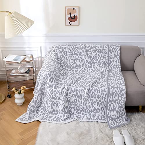 MH MYLUNE HOME Ultra Soft Leopard Throw Blanket (50x60 inches) Microfiber Blanket Plush Warm Reversible Cheetah Blanket Snow Leopard Pattern Throw for Couch Bed Sofa - White Gray, 50"x60" - color: Leopard Gray, size: 50"x60" - 550 GSM