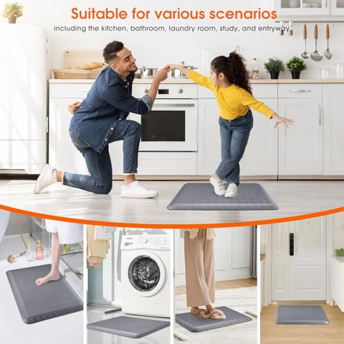 4/5 Inch Extra Thick Kitchen Mats for Floor,Non Slip Anti Fatigue Kitchen Rugs,Waterproof Stain Resistant Sink Mat,Cushioned Standing and Comfort Mats for Office (17"x24" Grey) - color: Grey, size: 24"L x 17"W x 0.8"Th