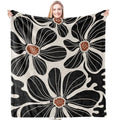 HIWX Boho Abstract Floral Blanket, Modern Abstract Boho Black Flower Throw Blanket for Home Living Room Bedroom Couch Bed Decor, 50x60 Inches