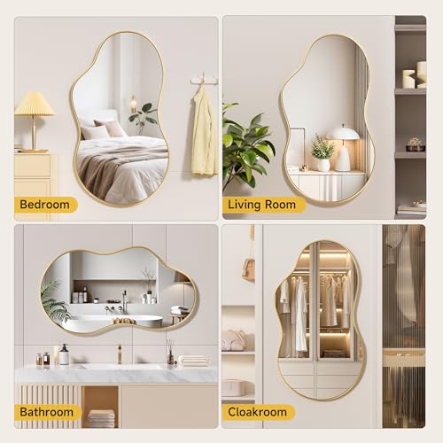 Hasipu Irregular Wall Mirror - 35"x24" Asymmetrical Mirror, Modern Decorative Mirrors for Living Room, Entryway, Hallway, Bathroom, Bedroom,Wall Mounted Home Decor (Gold) - color: Gold, size: 35"L x 24"W