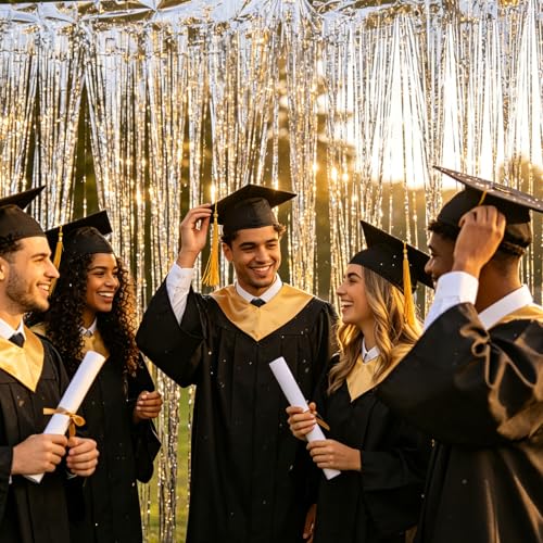 Silver Backdrop Tinsel Foil Fringe Curtains Party Decorations 3.3x8.2ft, Fringe Backdrop Party Streamers for Birthday Wedding Engagement Baby Shower Graduation Disco Christmas, 2 Pack - color: Silver
