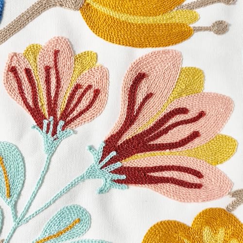 Floral Embroidery Throw Pillow Covers 18x18 Inch Colorful Flower Decorative Cushion Case with Blue and Orange Flowers 100% Cotton, Home Decor Embroidered Throw Pillow Cover 45x45cm, 1 Piece - color: Colorful Flower