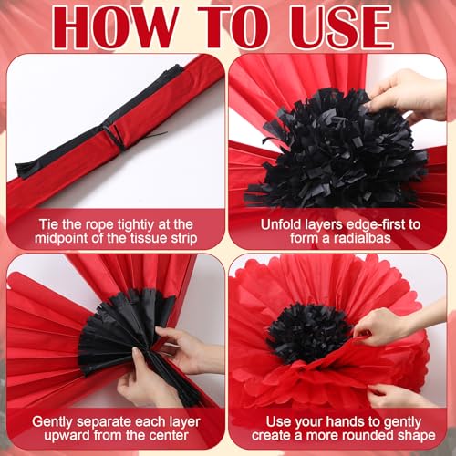 Giegxin 6 Pcs 31.5", 24" Giant Poppy Paper Flowers Wizard Party Decoration Large Red Poppies Veterans Patriotic Tissue Poppy Big Paper Flowers Decorations for Wall Memorial Day Halloween Birthday - color: Red,Black, size: 31.5", 24"