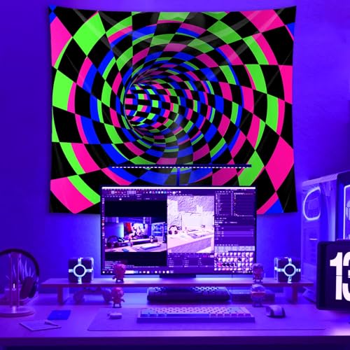 Atrippy Black Light 3D Posters Wall Tapestry for Bedroom, UV Reactive Checkered Tunnel Decor,Blacklight Upright Backdrop Wall Hanging for Gaming Dorm Living Room 51"x60" - color: D-Blacklight 3D Lines Tapestry, size: 60"L x 51"W