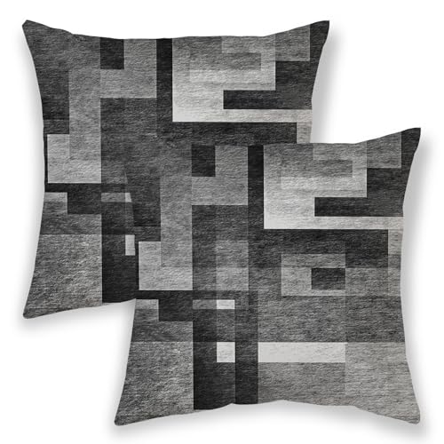 BETGINY Black White Grey Pillow Covers 16x16, Abstract Art Outdoor Decorative Throw Pillows for Couch, Modern Geometry Decor Cushion Cover 2 Pcs Soft Farmhouse Square Pillowcase for Bed Car Safa - color: Black, size: 16" x 16" (Pack of 2)